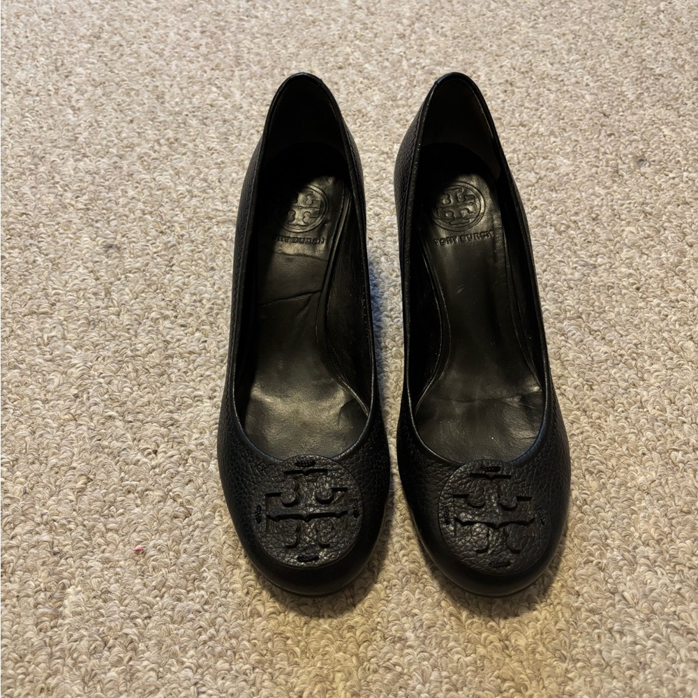 Tory Burch Black leather sally Wedge pumps Shoes